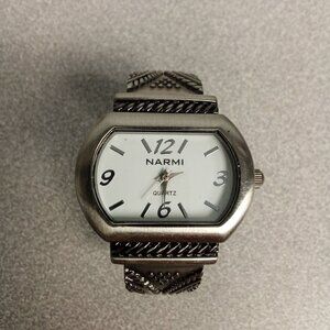 Narmi Stainless Steel Quartz Movement Watch With Etched Cuff Band